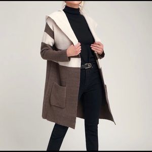 Lulu’s Grey & Taupe Striped Hooded Cardigan
